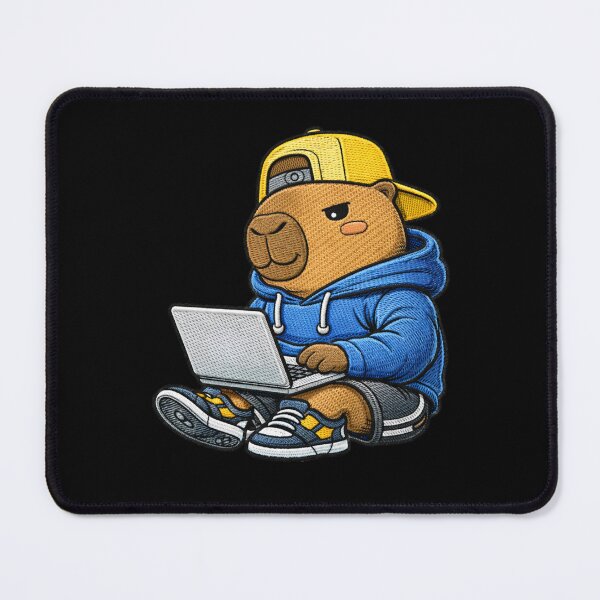 Item preview, Cute Remote Work Capybara Using Laptop – Kawaii Digital Nomad Capybara Embroidered Patch Style designed and sold by ColorSplash123.