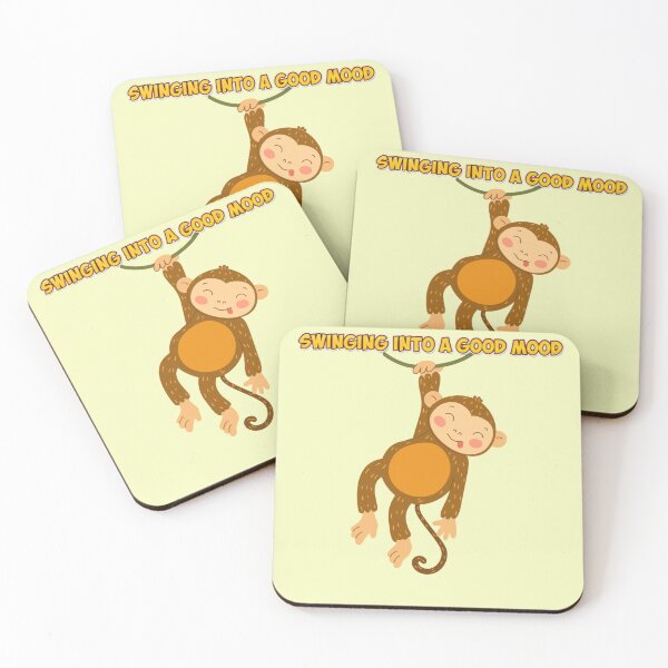 Item preview, Swinging Into a Good Mood Funny Monkey Pun – Cute Hanging Monkey Cartoon Illustration designed and sold by Yesss-Mau.