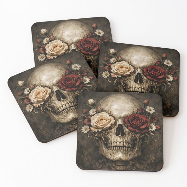 Item preview, Dark Floral Skull With Roses – Gothic Memento Mori Vintage Skeleton Art designed and sold by cr6zym1nd.