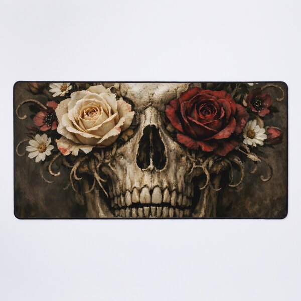 Item preview, Dark Floral Skull With Roses – Gothic Memento Mori Vintage Skeleton Art designed and sold by cr6zym1nd.