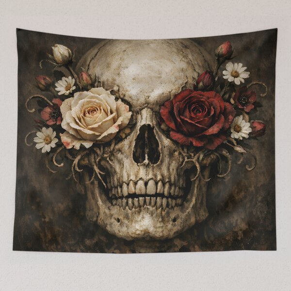 Item preview, Dark Floral Skull With Roses – Gothic Memento Mori Vintage Skeleton Art designed and sold by cr6zym1nd.