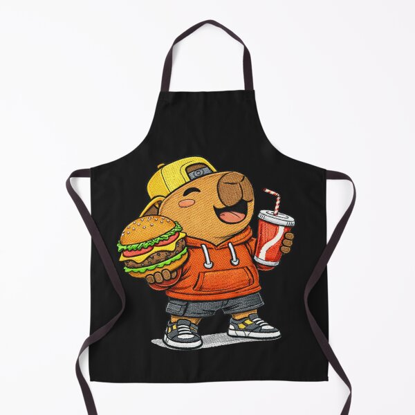 Artikelvorschau, Niedliches, verfressenes Wasserschwein mit Burger – Kawaii-Aufnäher im Fast-Food-Stil entworfen und verkauft von ColorSplash123.