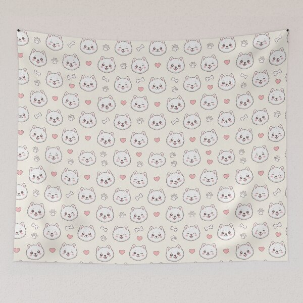 Item preview, Cute Samoyed Pattern – Kawaii Dog Mom Aesthetic – Fluffy Samoyed Seamless Print designed and sold by PawMuse Studio.