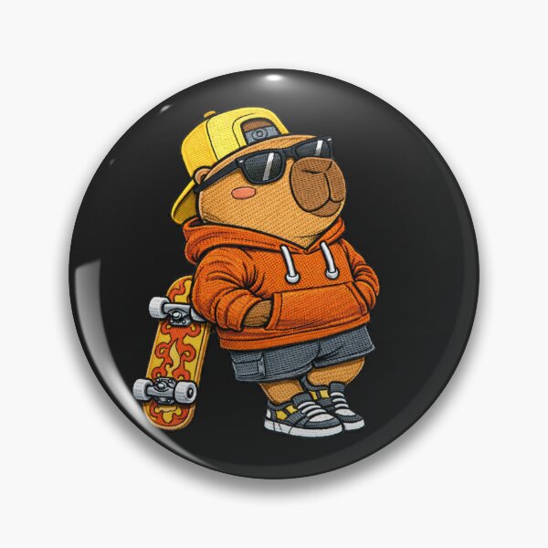Item preview, Chill Skater Capybara – Cute Kawaii Capybara With Skateboard Embroidered Patch Style designed and sold by ColorSplash123.