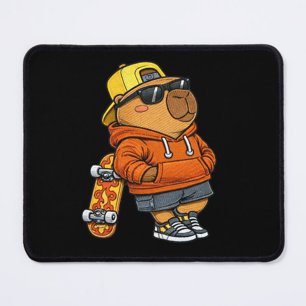 Item preview, Chill Skater Capybara – Cute Kawaii Capybara With Skateboard Embroidered Patch Style designed and sold by ColorSplash123.
