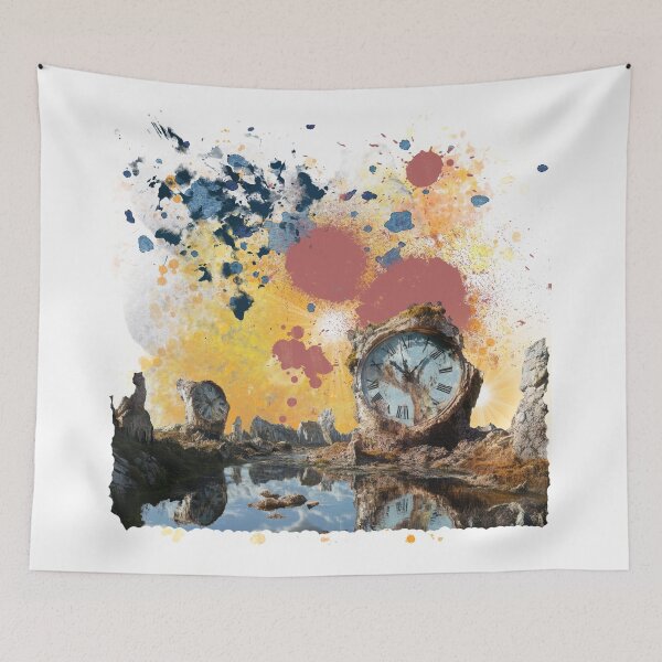 Item preview, When Time Stands Still – Surreal Cosmic Clock Landscape with Abstract Paint Explosion. designed and sold by ChenEngEng.