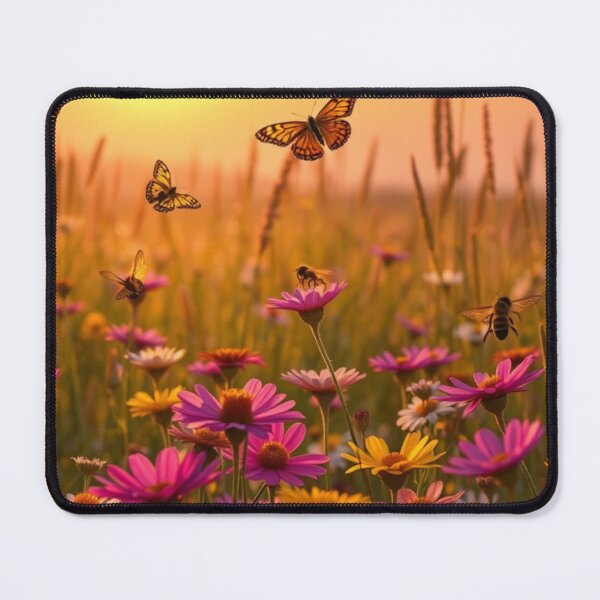 Item preview, Sunset wildflower meadow with butterflies and bees designed and sold by Vida e Arte.