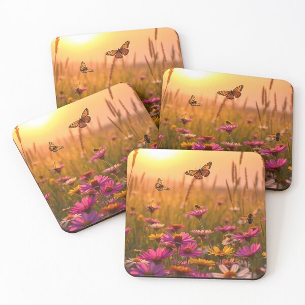 Item preview, Sunset wildflower meadow with butterflies and bees designed and sold by Vida e Arte.