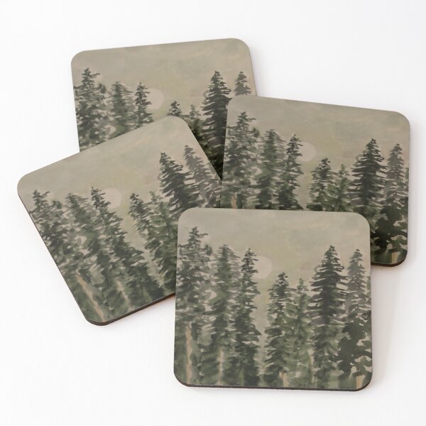 Item preview, Misty Pine Forest Watercolor. Atmospheric Evergreen Landscape Art designed and sold by Cvetok.