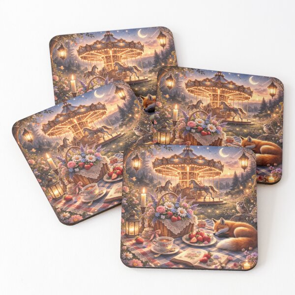 Item preview, Fox & Carousel Picnic Poetry – Moonlit Storybook Tea Cottagecore Art designed and sold by ArtFreshStudio.