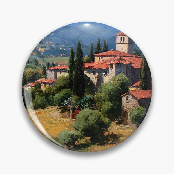 Item preview, Tuscan Village with Terracotta Roofs and Cypress Trees designed and sold by daila70.