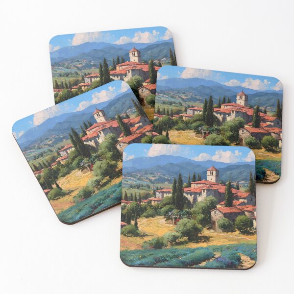 Item preview, Tuscan Village with Terracotta Roofs and Cypress Trees designed and sold by daila70.