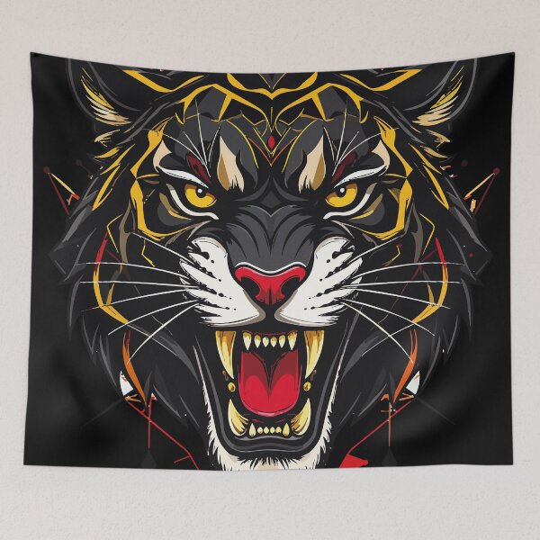 Item preview, Fierce Tiger Head – Geometric Red & Yellow Warrior Design designed and sold by sorryNOTsorry.brand.