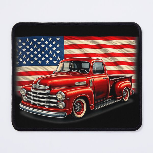 Artikelvorschau, Vintage roter Pickup-Truck mit amerikanischer Flagge, patriotischem USA-Design entworfen und verkauft von Taniyah Gomes.