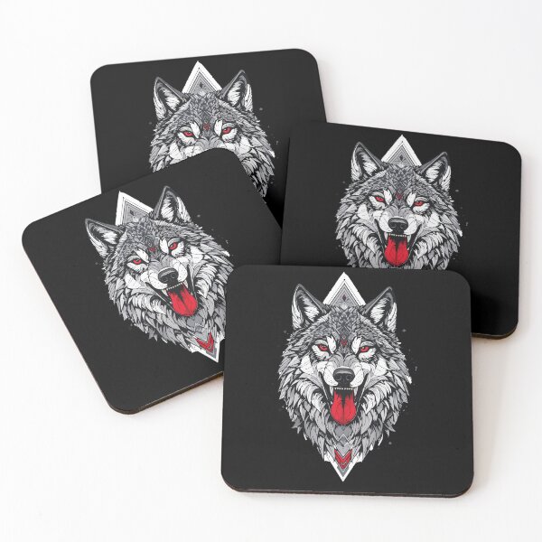 Item preview, Red‑Eyed Wolf – Geometric Tribal Fury Art designed and sold by sorryNOTsorry.brand.