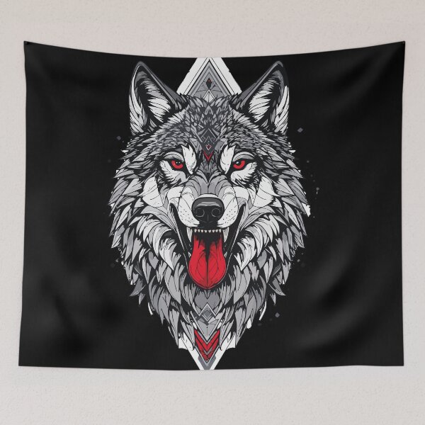 Item preview, Red‑Eyed Wolf – Geometric Tribal Fury Art designed and sold by sorryNOTsorry.brand.