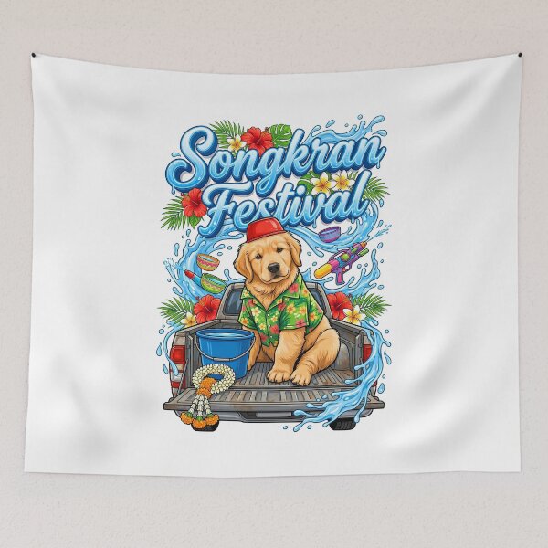 Item preview, Cute Golden Retriever Puppy Songkran Festival Thai New Year Design designed and sold by Tong4130.