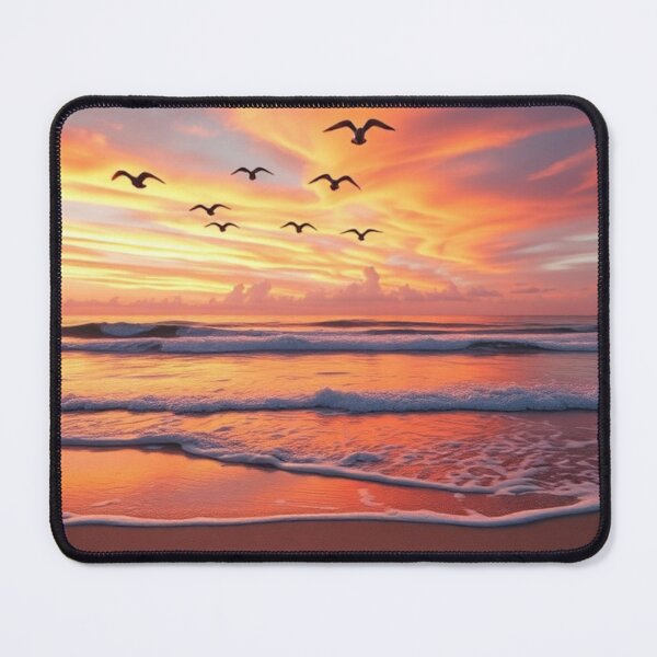 Item preview, Colorful Sunset Beach with Flying Birds designed and sold by Vida e Arte.
