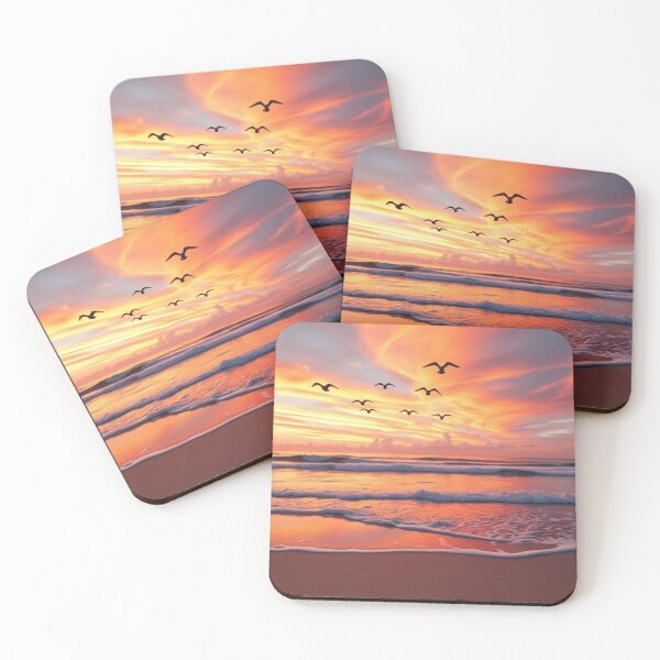 Item preview, Colorful Sunset Beach with Flying Birds designed and sold by Jade Ado.
