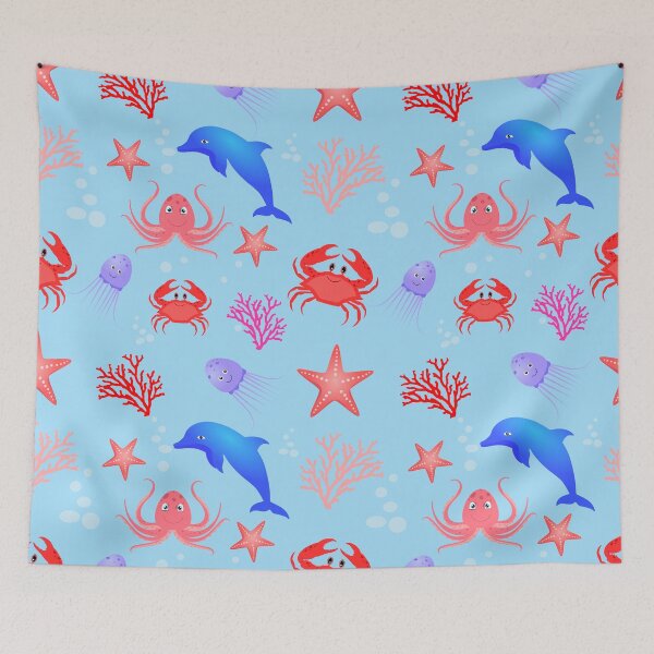 Item preview, Sea children's seamless pattern with sea creatures designed and sold by SVITANOK.