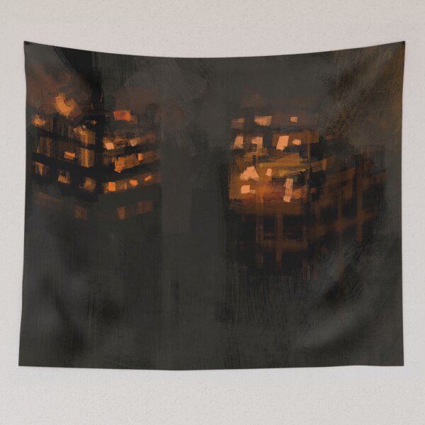 Item preview, Burning city buildings urban destruction digital illustration designed and sold by christianmuller.