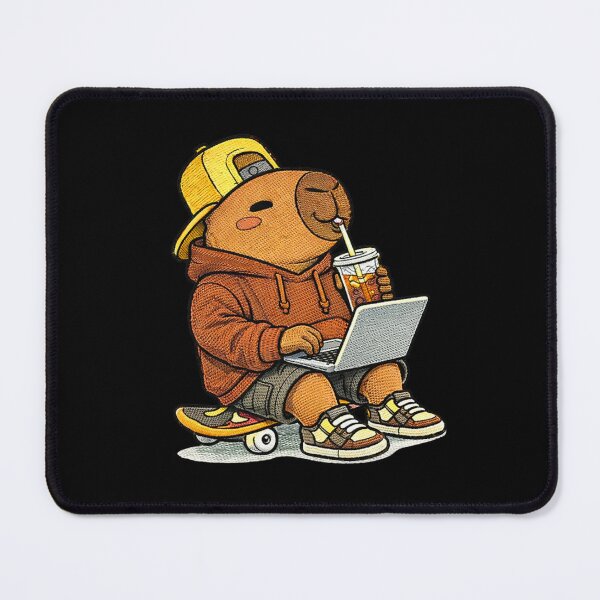 Item preview, Laptop Work Capybara – Cute Kawaii Remote Work Capybara With Coffee Embroidered Patch Style designed and sold by ColorSplash123.