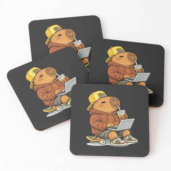 Item preview, Laptop Work Capybara – Cute Kawaii Remote Work Capybara With Coffee Embroidered Patch Style designed and sold by ColorSplash123.