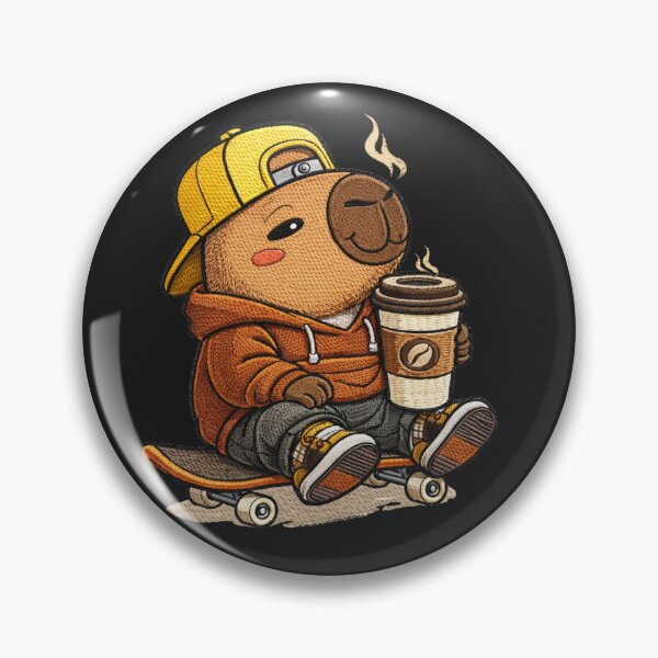 Item preview, Coffee Lover Capybara On Skateboard – Cute Kawaii Chill Capybara Embroidered Patch Style designed and sold by ColorSplash123.