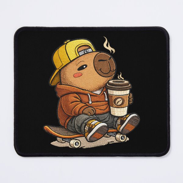 Item preview, Coffee Lover Capybara On Skateboard – Cute Kawaii Chill Capybara Embroidered Patch Style designed and sold by ColorSplash123.