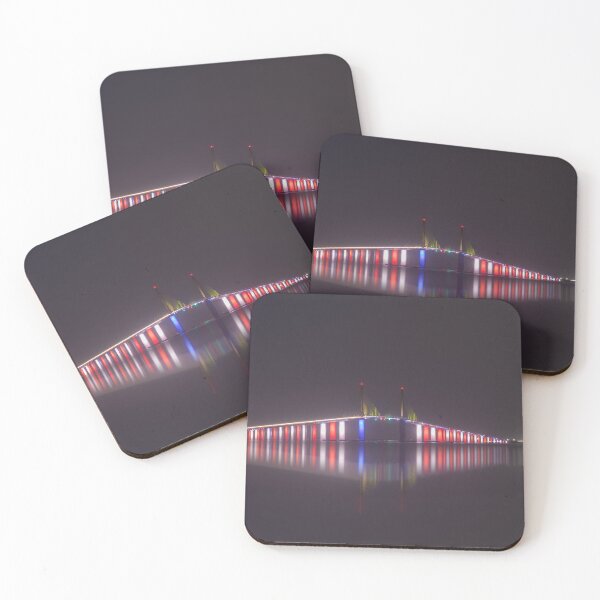 Item preview, The Sunshine Skyway Bridge glows against the night sky, illuminated with vivid red and blue lights designed and sold by EyezWatchin.