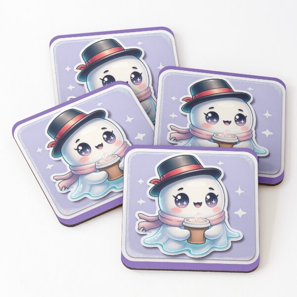 Item preview, Kawaii Ghost with Top Hat and Coffee  designed and sold by Wonderful World of Whimsy.