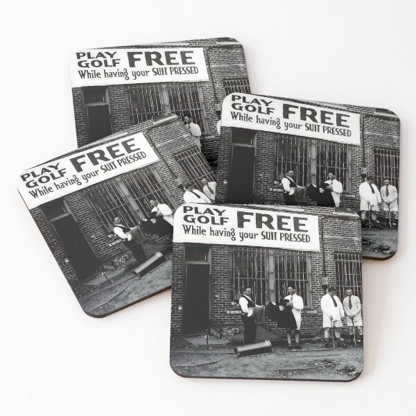 Item preview, Play golf free while having your suit pressed, boys being boys, vintage funny black and white photograph designed and sold by Astrid Arkhangelsky.
