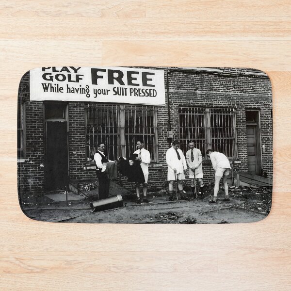 Item preview, Play golf free while having your suit pressed, boys being boys, vintage funny black and white photograph designed and sold by Astrid Arkhangelsky.