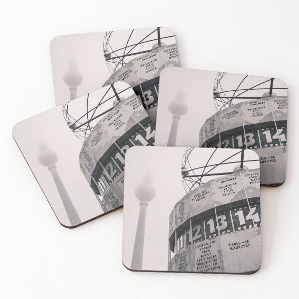 Item preview, Berlin World Clock and Fernsehturm in Fog – Alexanderplatz Architecture Photography designed and sold by Paddyism.
