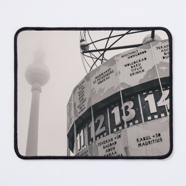 Item preview, Berlin World Clock and Fernsehturm in Fog – Alexanderplatz Architecture Photography designed and sold by Paddyism.