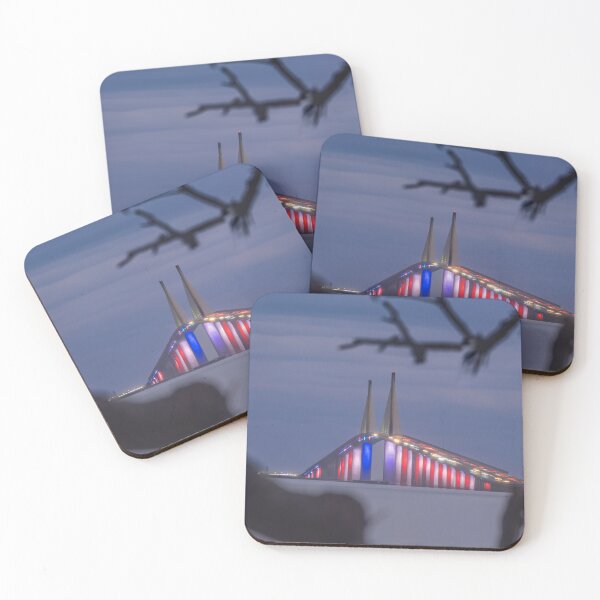 Item preview, The Sunshine Skyway Bridge glows against the night sky, illuminated with vivid red and blue lights designed and sold by EyezWatchin.