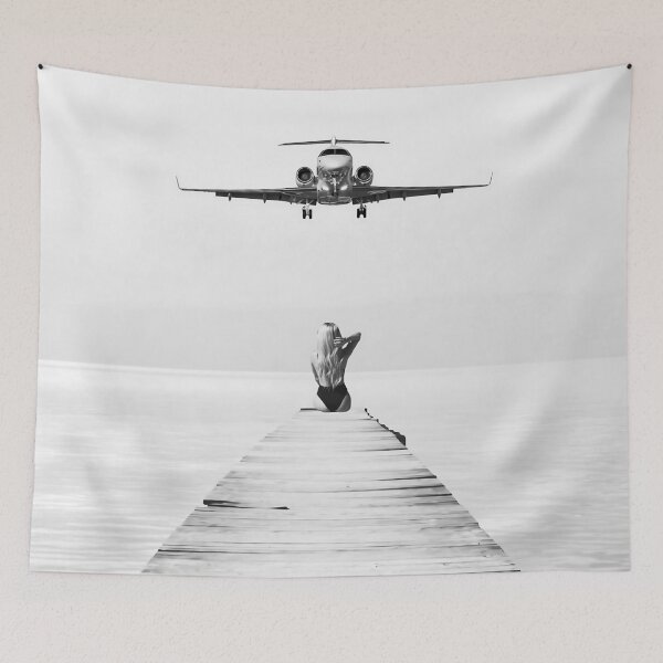 Item preview, Steady As She Goes 3; aircraft coming in for an island landing black and white photography- photographs designed and sold by Astrid Arkhangelsky.