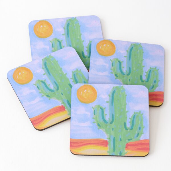 Item preview, Arte con cactus | Pintura de plantas | Ambiente desértico | Verde, azul, amarillo designed and sold by artmycatlikes.