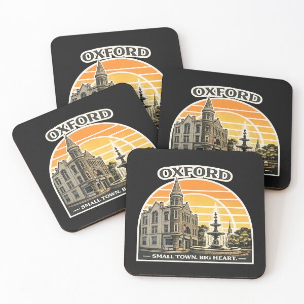 Item preview, Oxford New York Retro Town Hall & Fountain – Small Town Big Heart Vintage Sunset designed and sold by Laughprints.