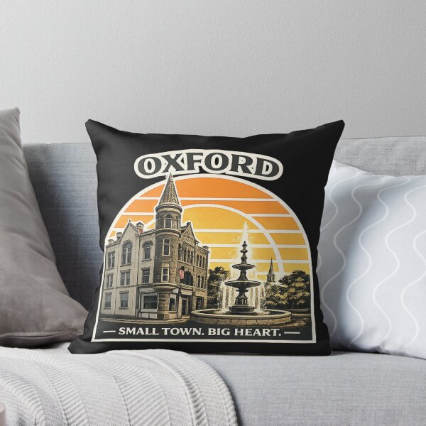 Item preview, Oxford New York Retro Town Hall & Fountain – Small Town Big Heart Vintage Sunset designed and sold by Laughprints.