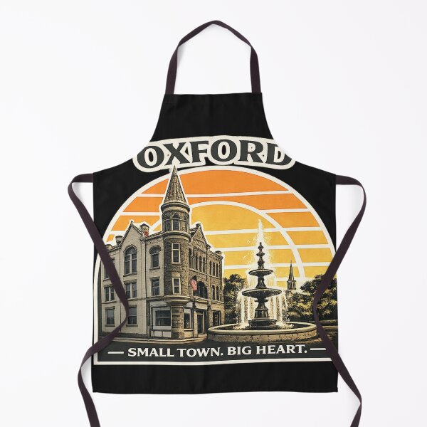 Item preview, Oxford New York Retro Town Hall & Fountain – Small Town Big Heart Vintage Sunset designed and sold by Laughprints.