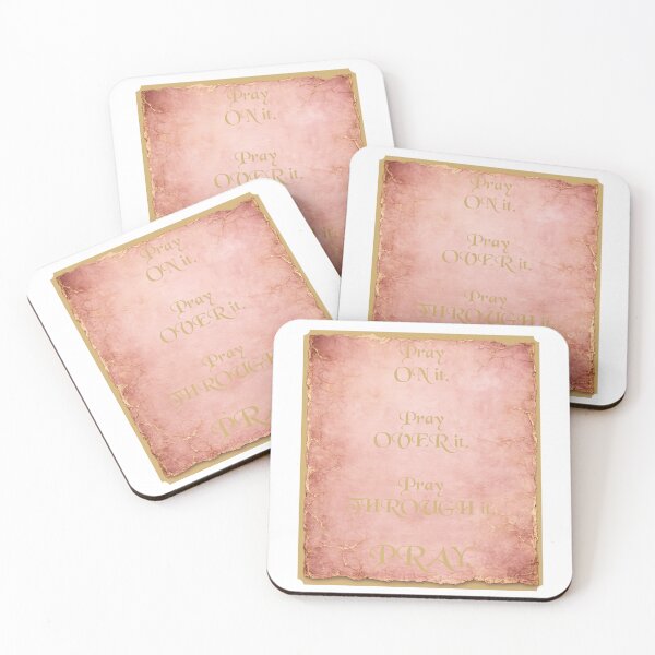 Item preview, Pray On It Pray Over It Pray Through It Pink Parchment Wall Art, Gold Script Christian Inspirational Quote, Baptism Keepsake Dedicated to Jubilee and Glory designed and sold by TerScott.