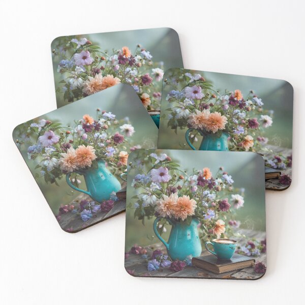 Item preview, Rustic Flowers & Coffee Still Life Print designed and sold by WhimsyWink.