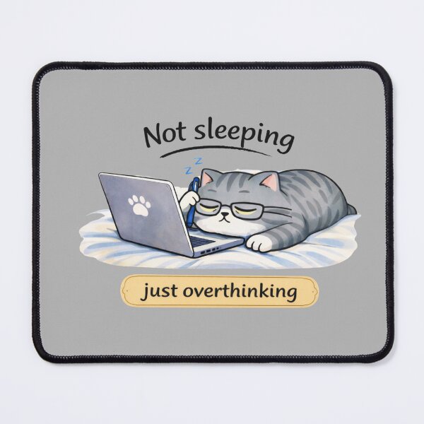 Item preview, Not Sleeping Just Overthinking Gray Cat Work From Home Burnout Meme designed and sold by Mindworx21.