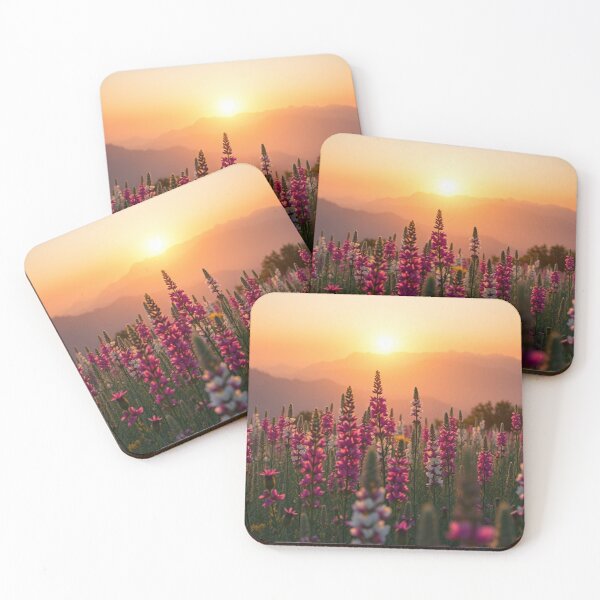 Item preview, Sunset wildflower meadow with mountain backdrop designed and sold by Jade Ado.