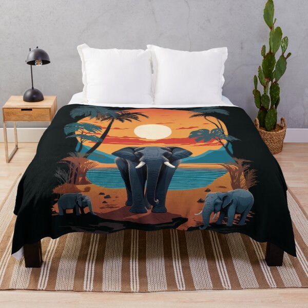 Item preview, African Elephants Sunset Scene | Tropical Paradise Wildlife Art designed and sold by MammothArt.
