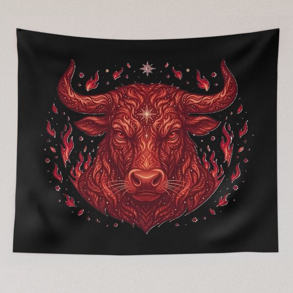 Item preview, Primordial Fire Bull - Celestial Minotaur & Flame Guardian Emblem designed and sold by PawsyVibe.