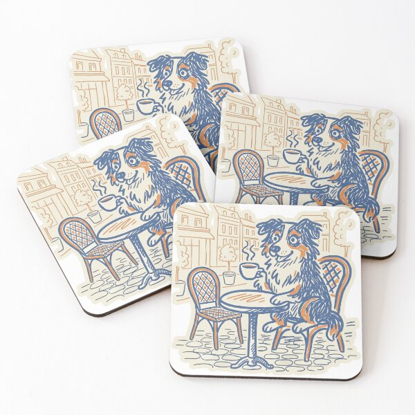 Item preview, Australian Shepherd Dog Drinking Coffee at Outdoor Cafe designed and sold by TeeARTHY.