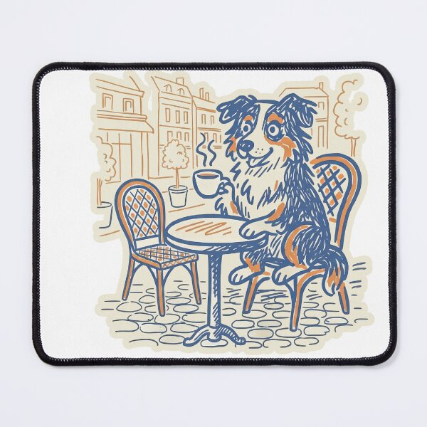 Item preview, Australian Shepherd Dog Drinking Coffee at Outdoor Cafe designed and sold by TeeARTHY.