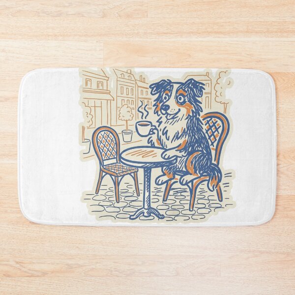 Item preview, Australian Shepherd Dog Drinking Coffee at Outdoor Cafe designed and sold by TeeARTHY.
